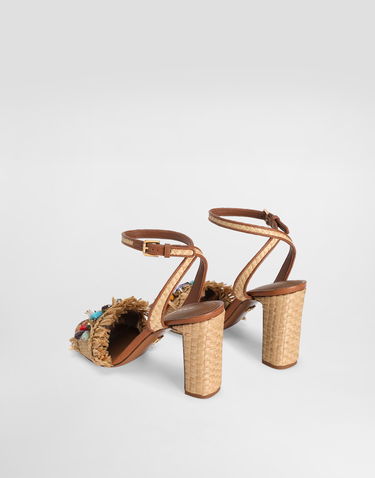 Tilbehør Dolce & Gabbana Dolce & Gabbana Frayed Raffia High-Heeled Sandals with Embellishments Beige | CR1890AM5548W059, 2
