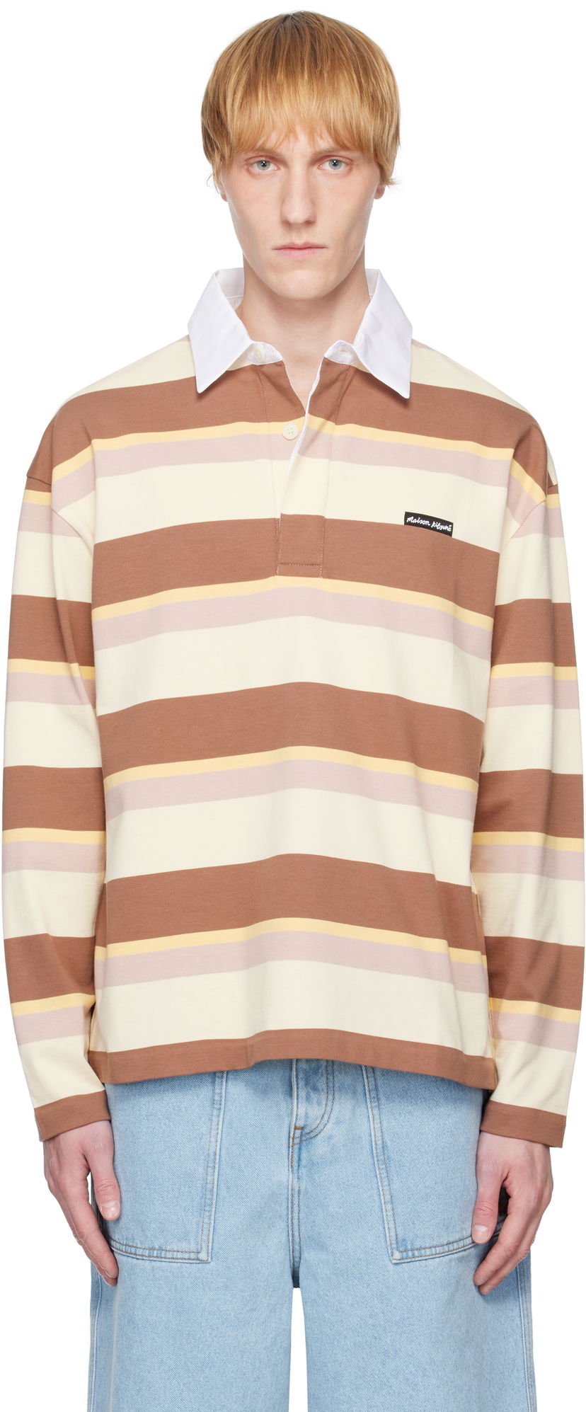 Polo skjorte MAISON KITSUNÉ Maison Kitsuné Striped Oversize Long Sleeve Polo Brun | OM00207KJ7019