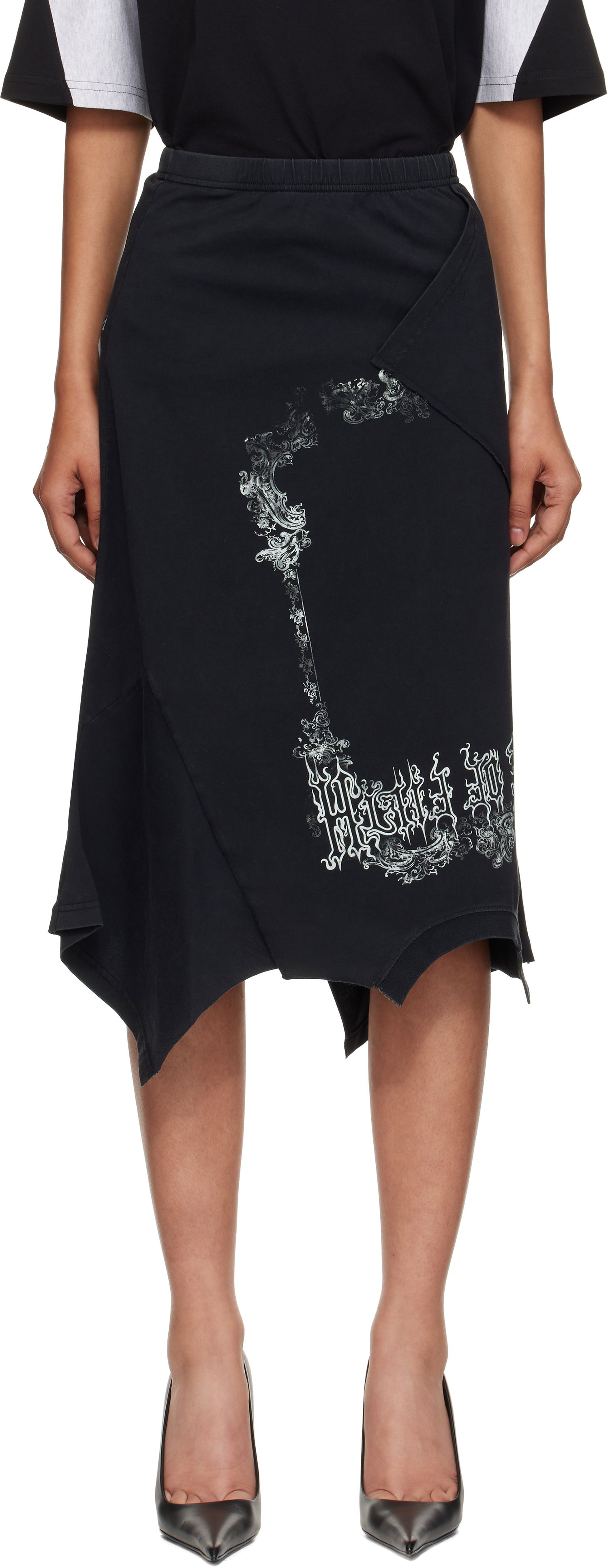Nederdel VETEMENTS Vetements Cradle Of Filth Print Asymmetrical Midi Skirt Sort | WCF76SK690M, 0