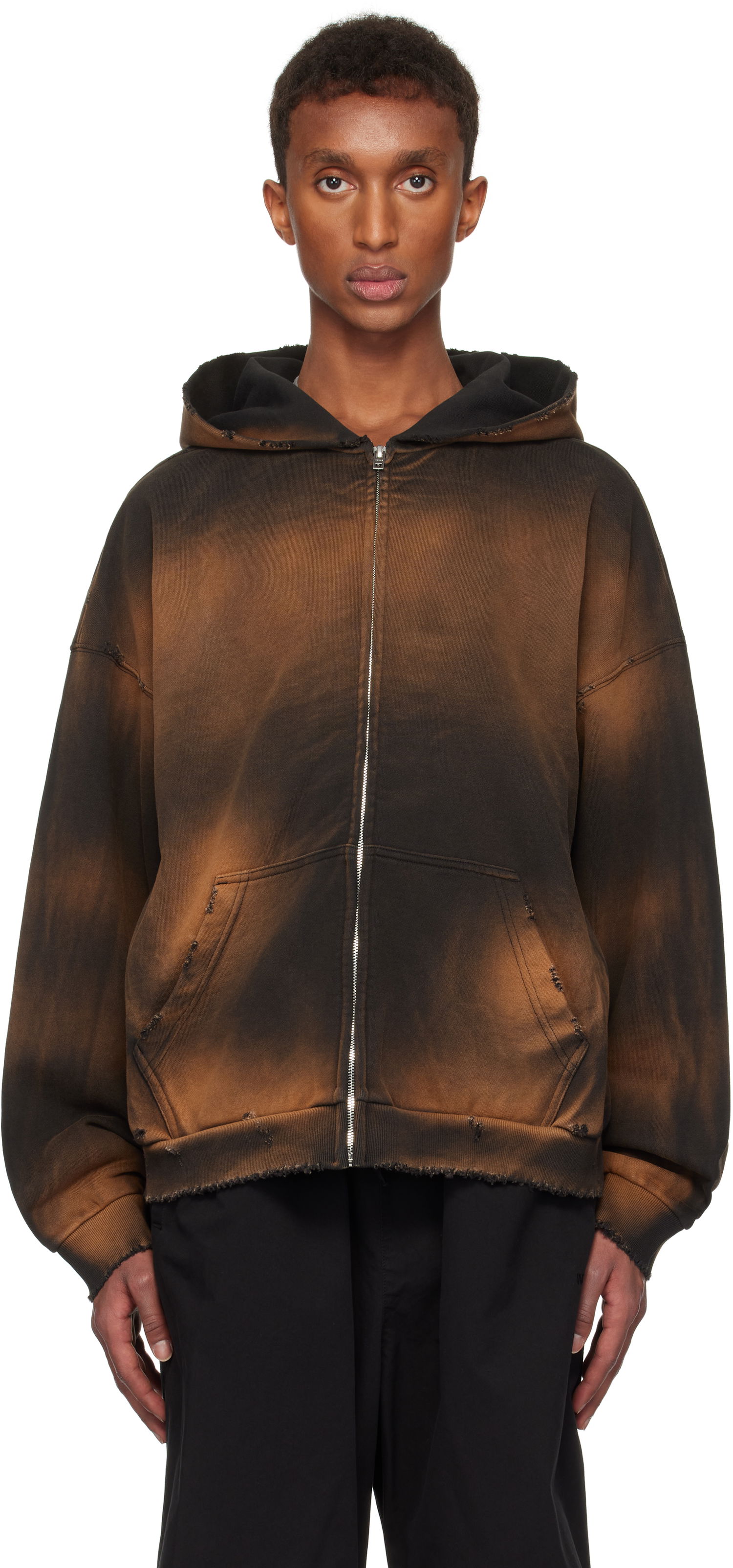 Sweatshirt We11done We11done Distressed Zip-Up Hoodie Brun | WD-TJ3-24-833-U-BK, 0