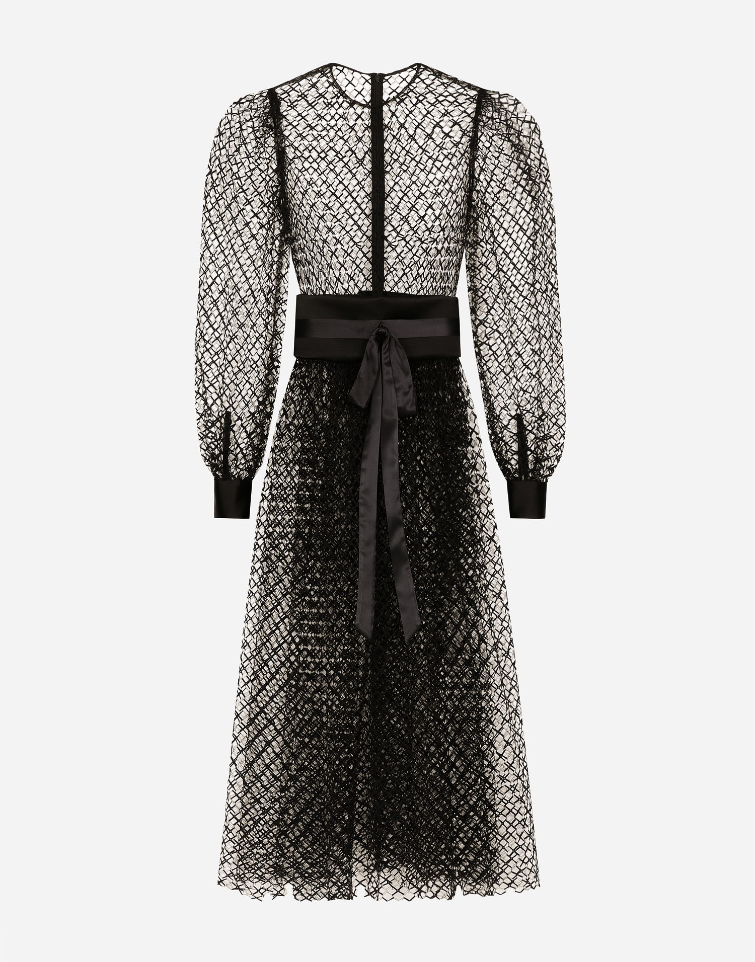 Kjole Dolce & Gabbana Dolce & Gabbana Calf-Length Mesh Dress with Belt Sort | F6JOITILMBEN0000, 0