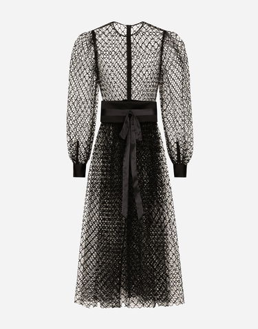 Kjole Dolce & Gabbana Dolce & Gabbana Calf-Length Mesh Dress with Belt Sort | F6JOITILMBEN0000, 0