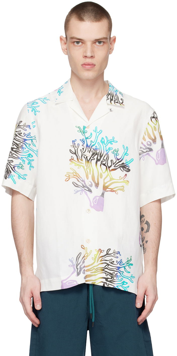 Skjorte Paul Smith Paul Smith Coral Print Resort Shirt Hvid | M1R-905U-K01924-02