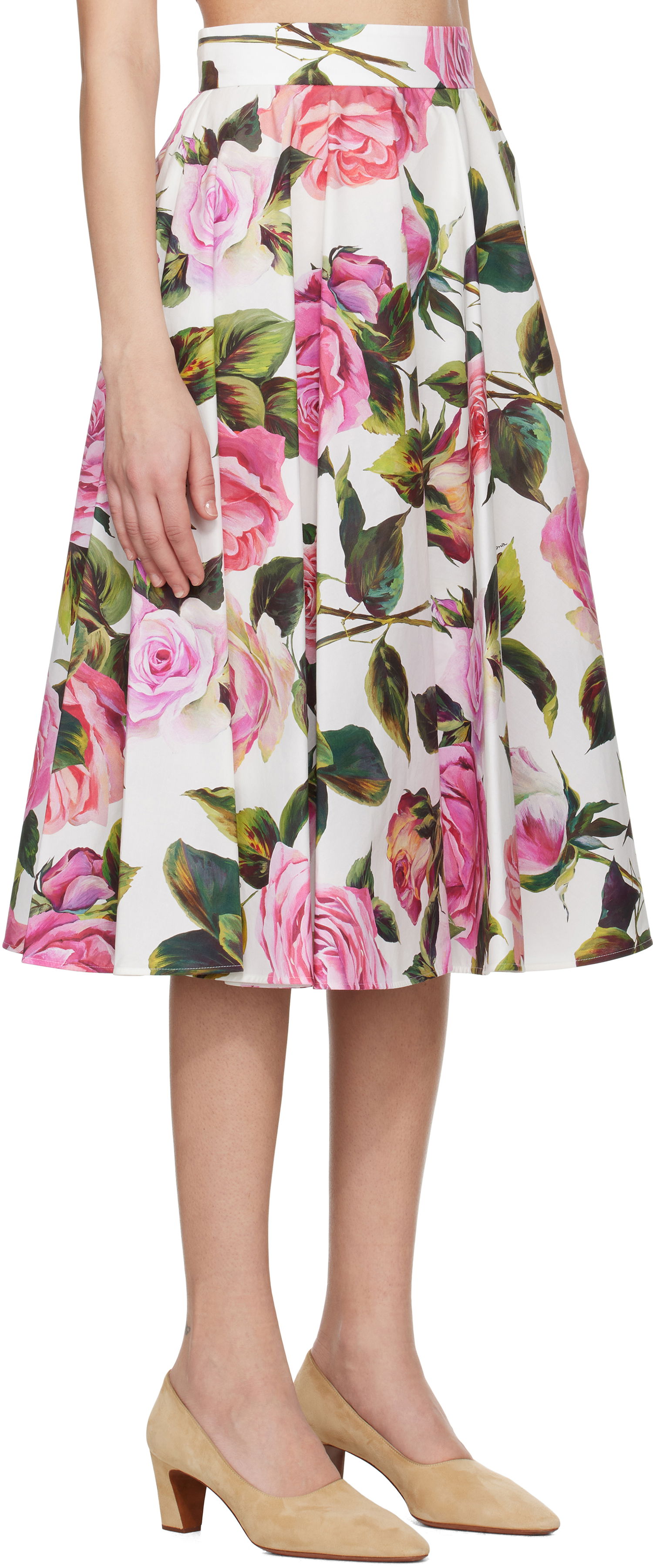 Nederdel Dolce & Gabbana Dolce&Gabbana Rose-Print Cotton Circle Midi Skirt Hvid | F4C1XT HS5S4, 1