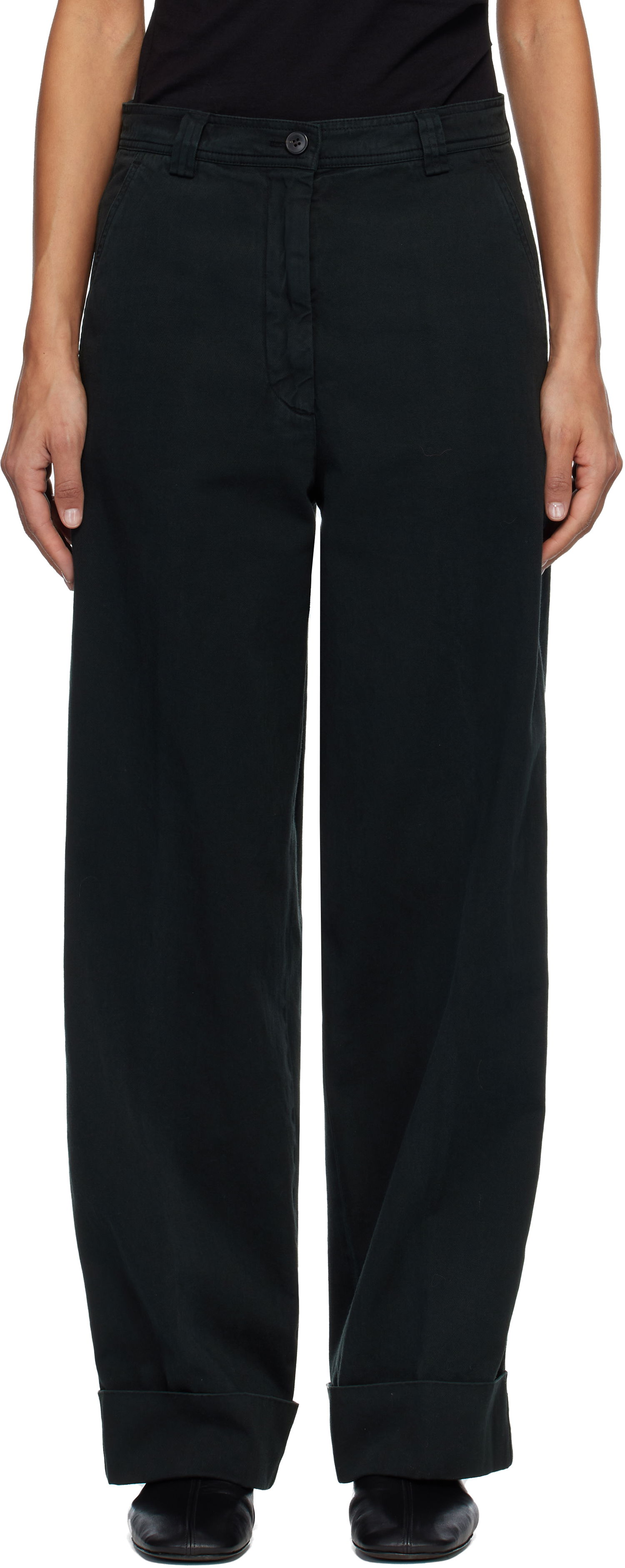 Bukser Dries Van Noten Dries Van Noten Cuffed Cotton Trousers Sort | 252-010948-2301, 0
