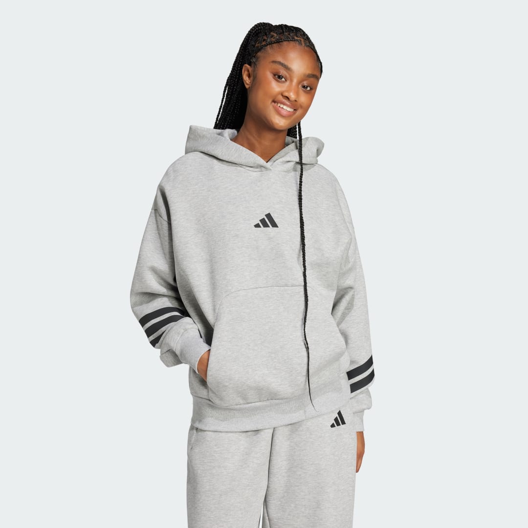 Sweatshirt adidas Performance 3-Stripes Hoodie with Drawstring Grå | JE0181, 0