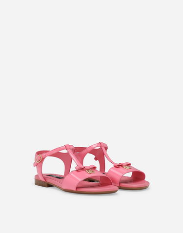 Sneakers og sko Dolce & Gabbana Patent Leather T-Strap Flat Sandals with Bow Detail Lyserød | D11155A132880424, 1