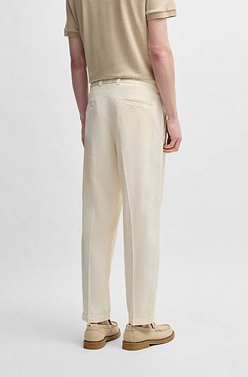 Bukser BOSS Tapered-Fit Stretch Twill Trousers Beige | 50538059, 1