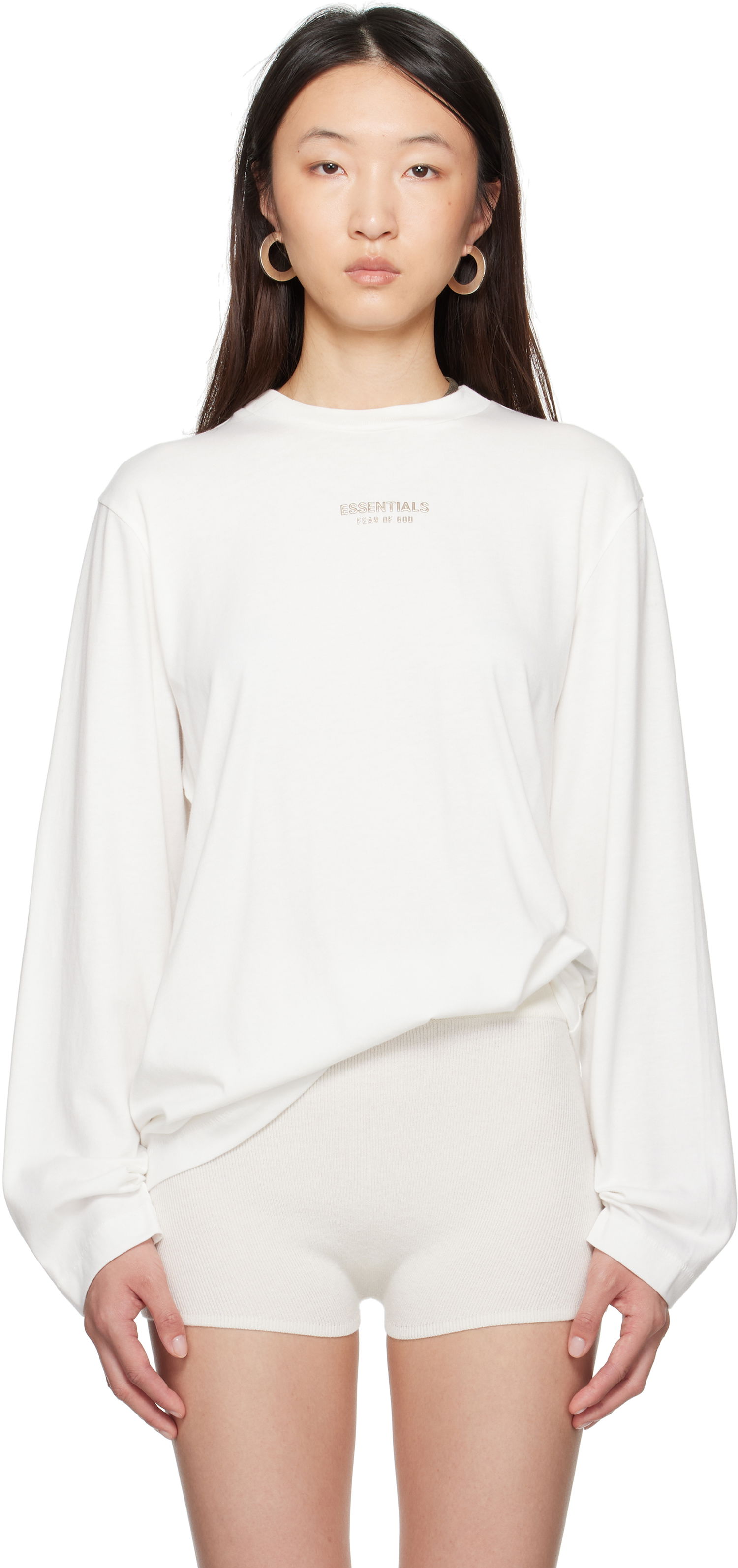 T-shirt Fear of God Fear of God ESSENTIALS Classic Fit Long Sleeve T-Shirt Hvid | 125SP255884FW, 0