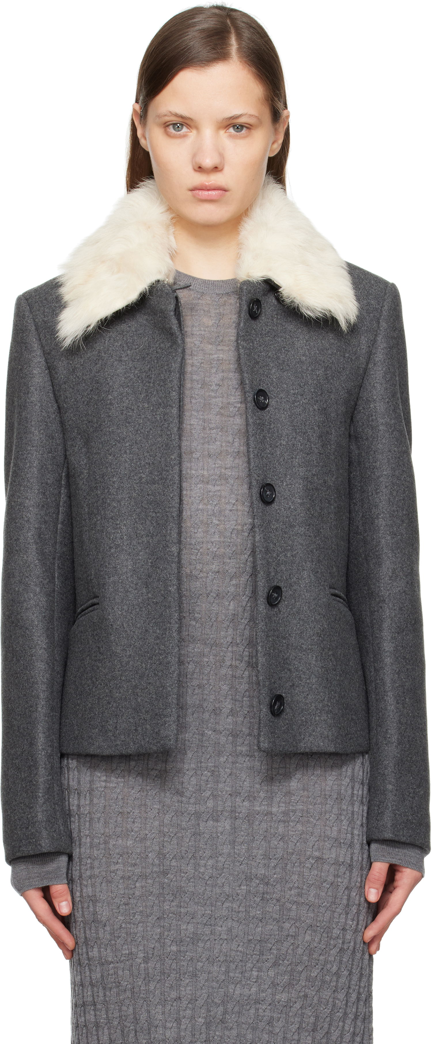Jakke TOTEME TOTEME Shearling Collar Jacket Grå | 251-WRO0164-FB0005, 0