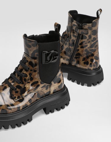 Tilbehør Dolce & Gabbana Dolce & Gabbana Printed Shiny Calfskin Ankle Boots Brun | D11360AM568HA93M, 3