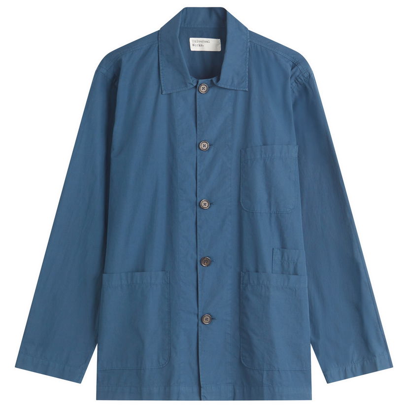 Skjorte Universal Works Bakers Poplin Overshirt, Size Large Blå | 32678-NVY