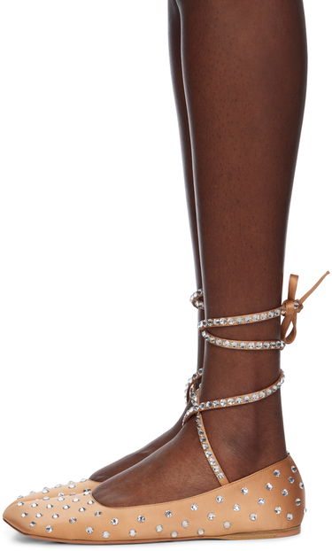 Kjole Amina Muaddi Amina Muaddi Ane Crystal Lace Up Ballerina Flats Beige | ANE CRYSTAL LACE UP FLAT SATIN, 2