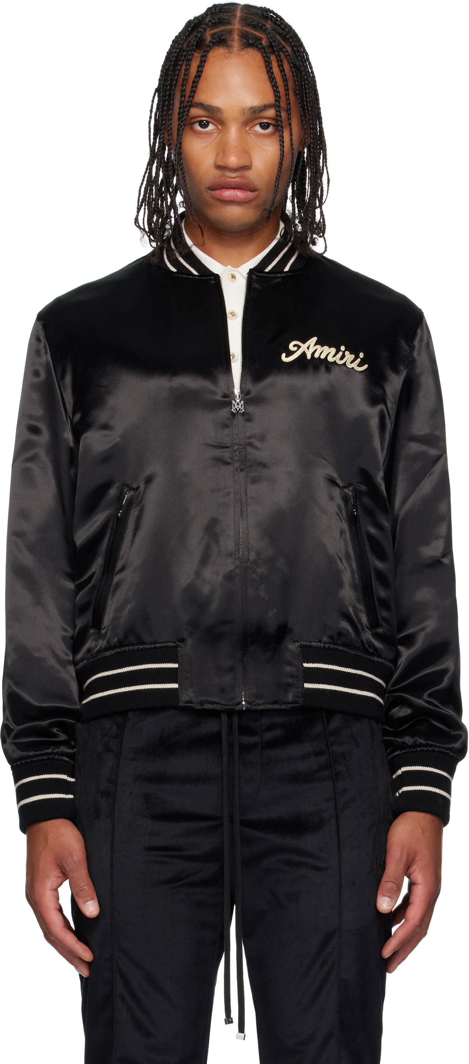 Bomberjakke AMIRI Amiri 'Club Amiri' Satin Bomber Jacket Sort | AMOUBB1056, 0