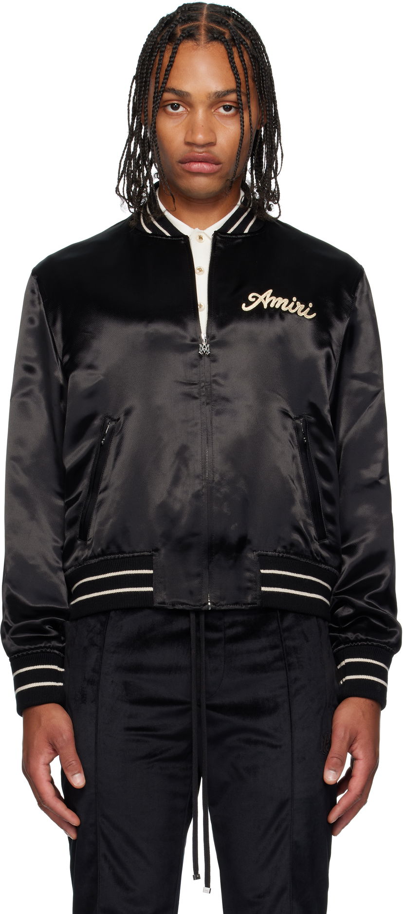 Bomberjakke AMIRI Amiri 'Club Amiri' Satin Bomber Jacket Sort | AMOUBB1056