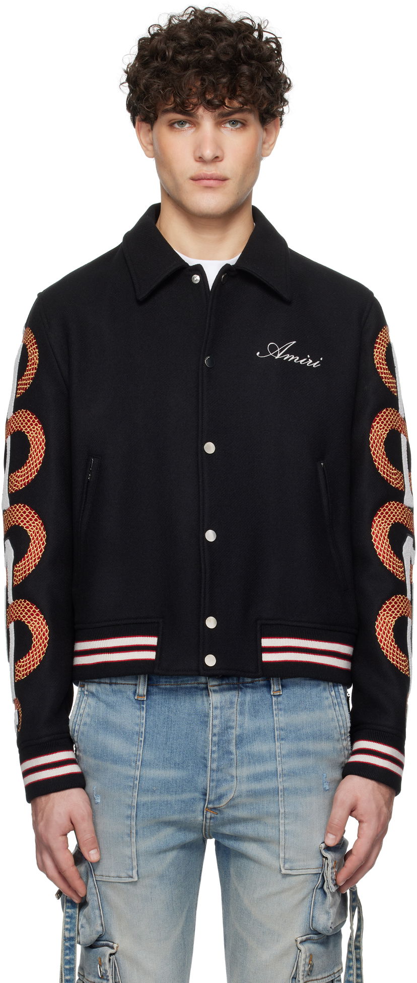 Bomberjakke AMIRI Snake Bones Embroidered Bomber Jacket Sort | AMOUVY1015