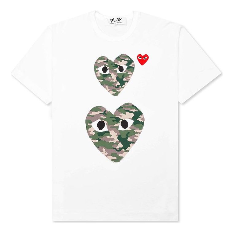 T-shirt Comme des Garçons Play Camouflage Double Heart T-Shirt Hvid | AZ-T245-051-1
