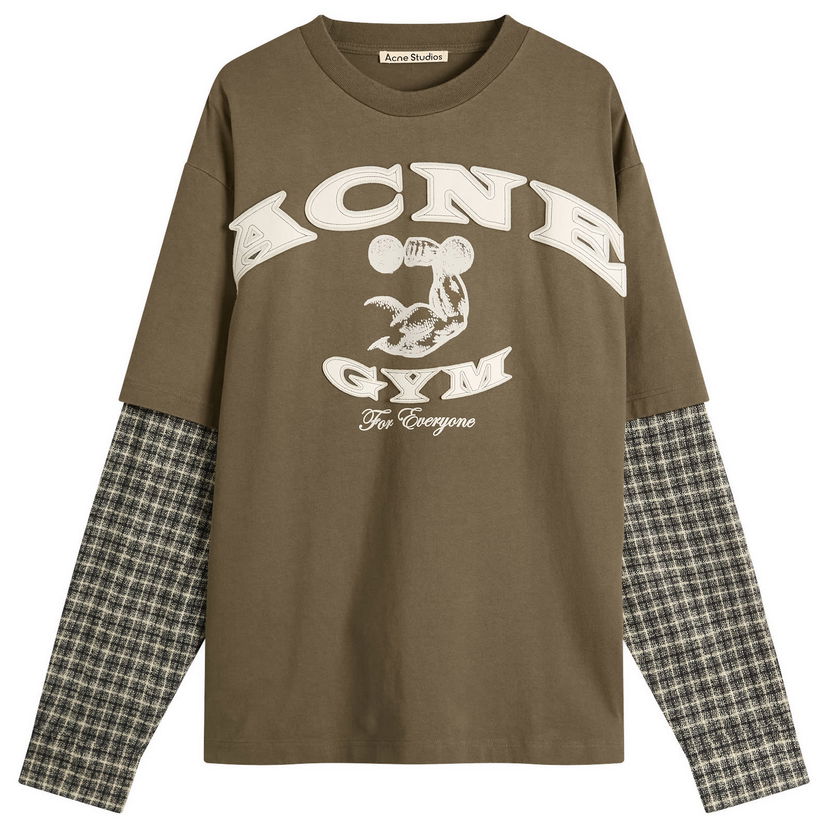T-shirt Acne Studios Exford U Long Sleeve Gym Bro Check Layered T-Shirt, Size Small Grøn | CL0394-DSQ