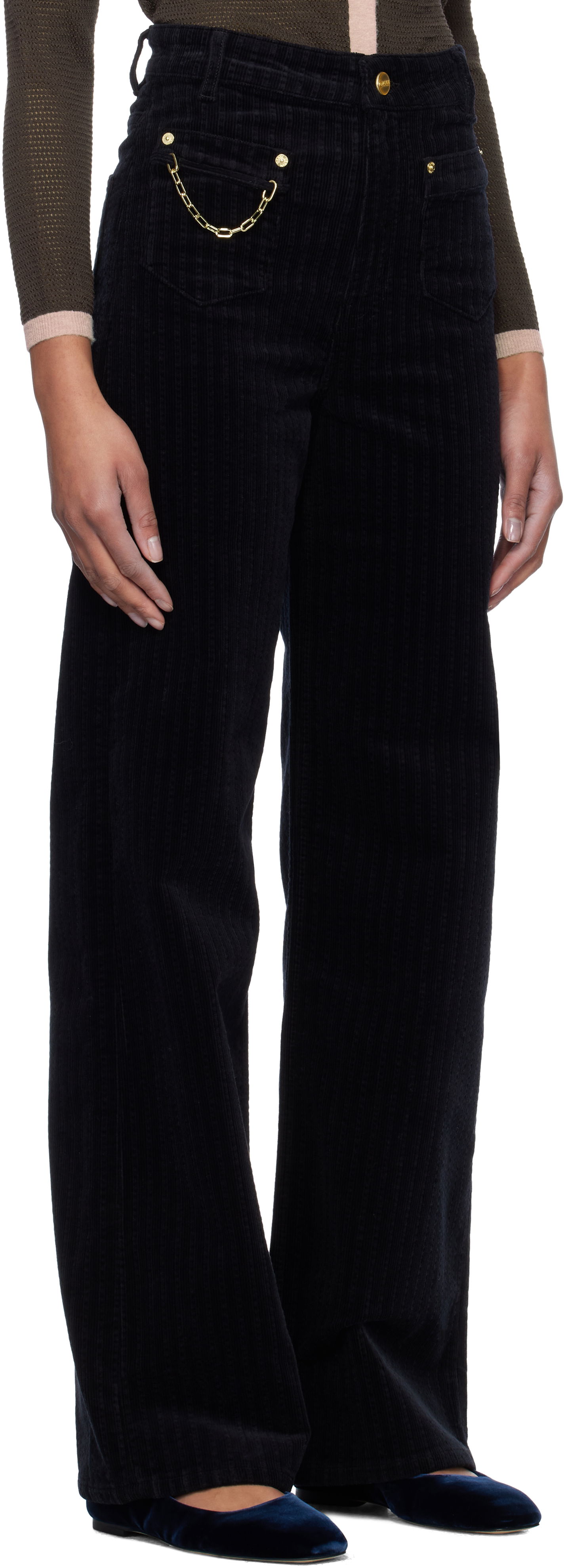 Bukser GANNI GANNI Magny Corduroy Flare Pants Sort | W0160, 1