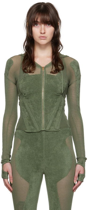 Sweatshirt Dion Lee Paneled Zip-Up Hoodie Grøn | C7075P22, 0