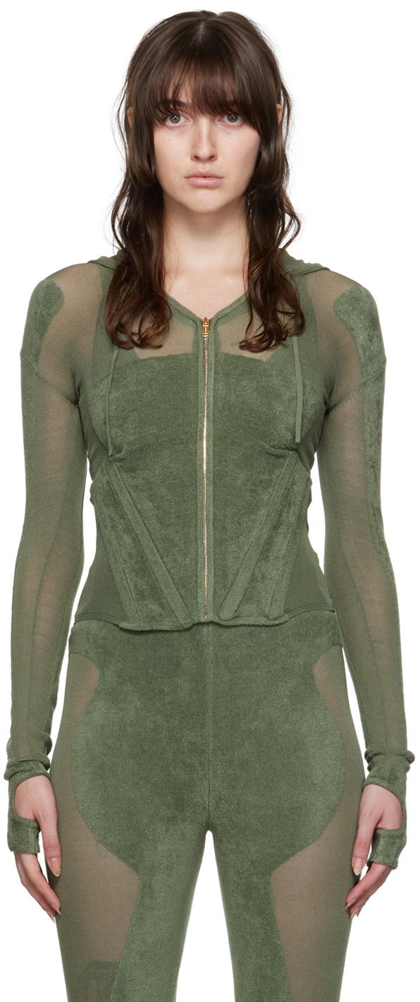 Sweatshirt Dion Lee Paneled Zip-Up Hoodie Grøn | C7075P22
