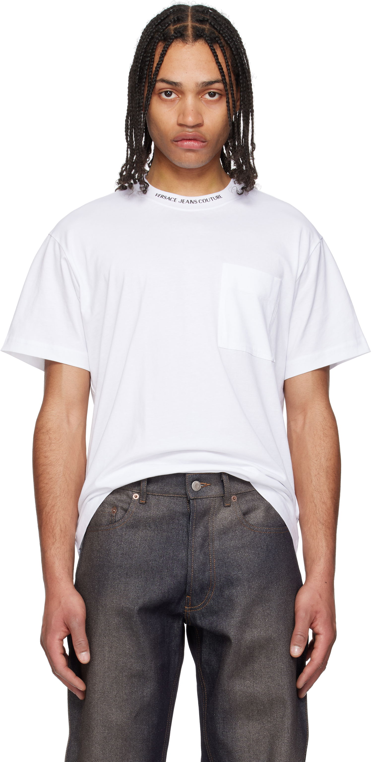 T-shirt Versace Versace Jeans Couture Logo Collar Pocket T-Shirt Hvid | E78GAHE03_ECJ00E, 0