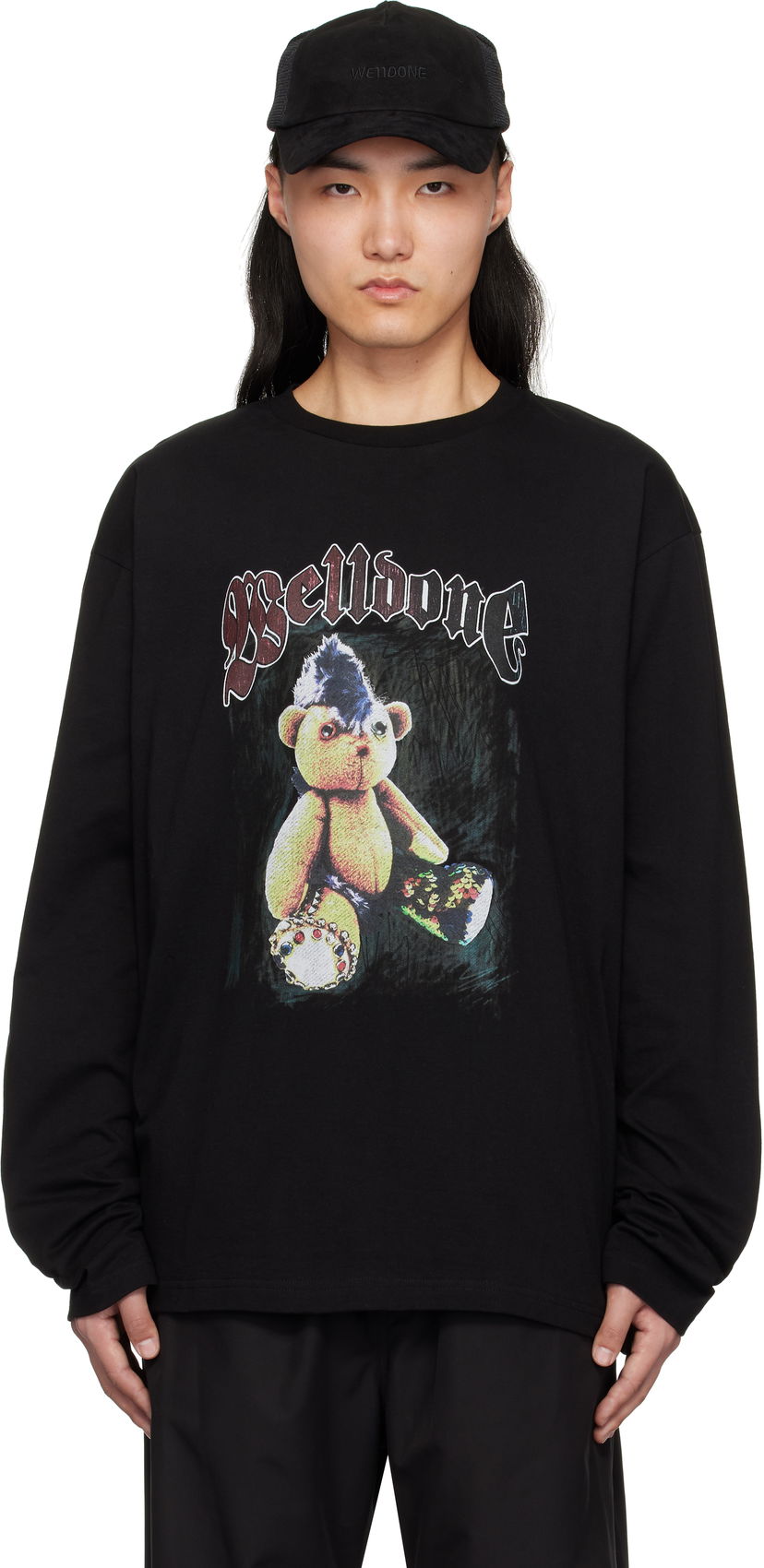 T-shirt We11done We11done Punk Teddy Graphic Long Sleeve T-Shirt Sort | WD-TT0-25-748-U-BK