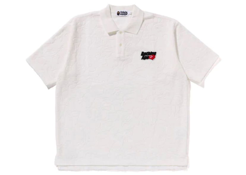 Polo skjorte BAPE BAPE Line Camo Terry Towel Ape Head One Point Polo White Hvid | 1K30-112-301