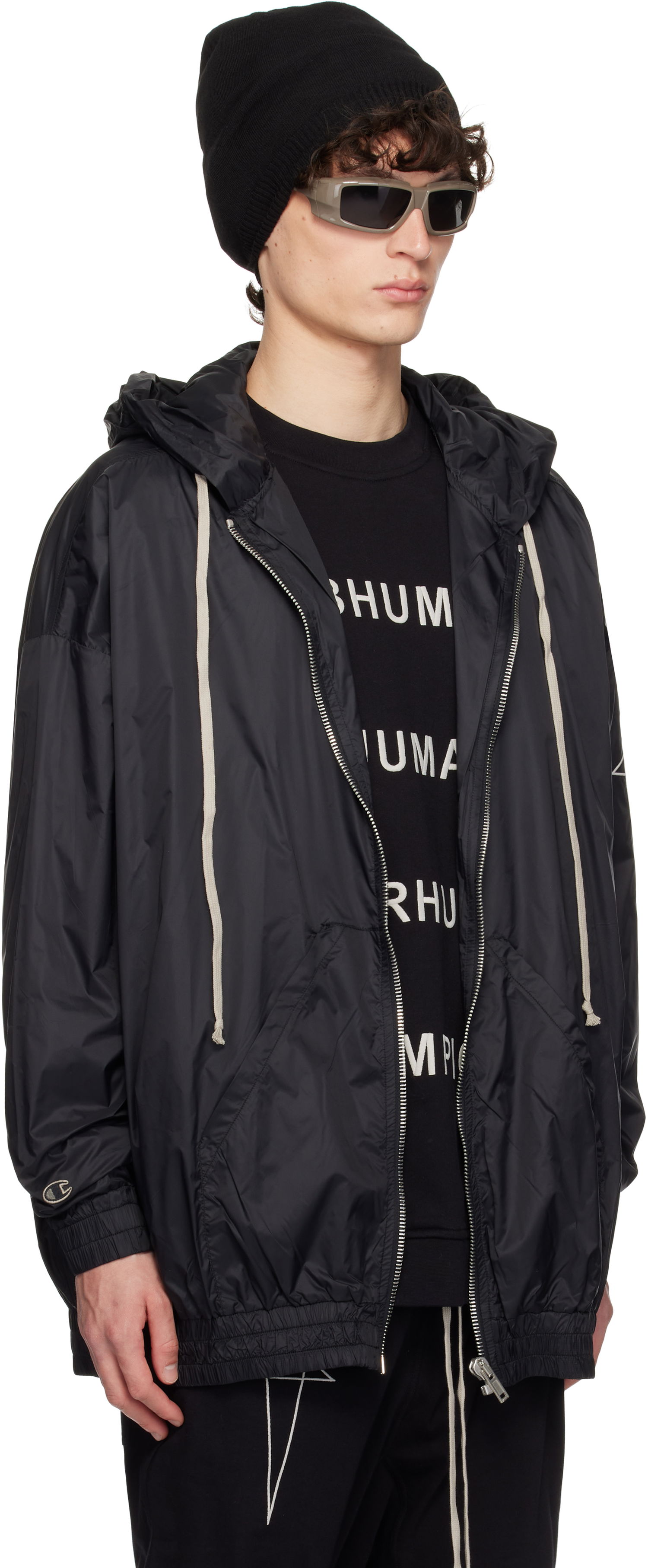 Vindjakke Rick Owens Rick Owens Champion Edition Jumbo Jason's Hoodie Sort | CM01E1661 CHNY NYLON, 1