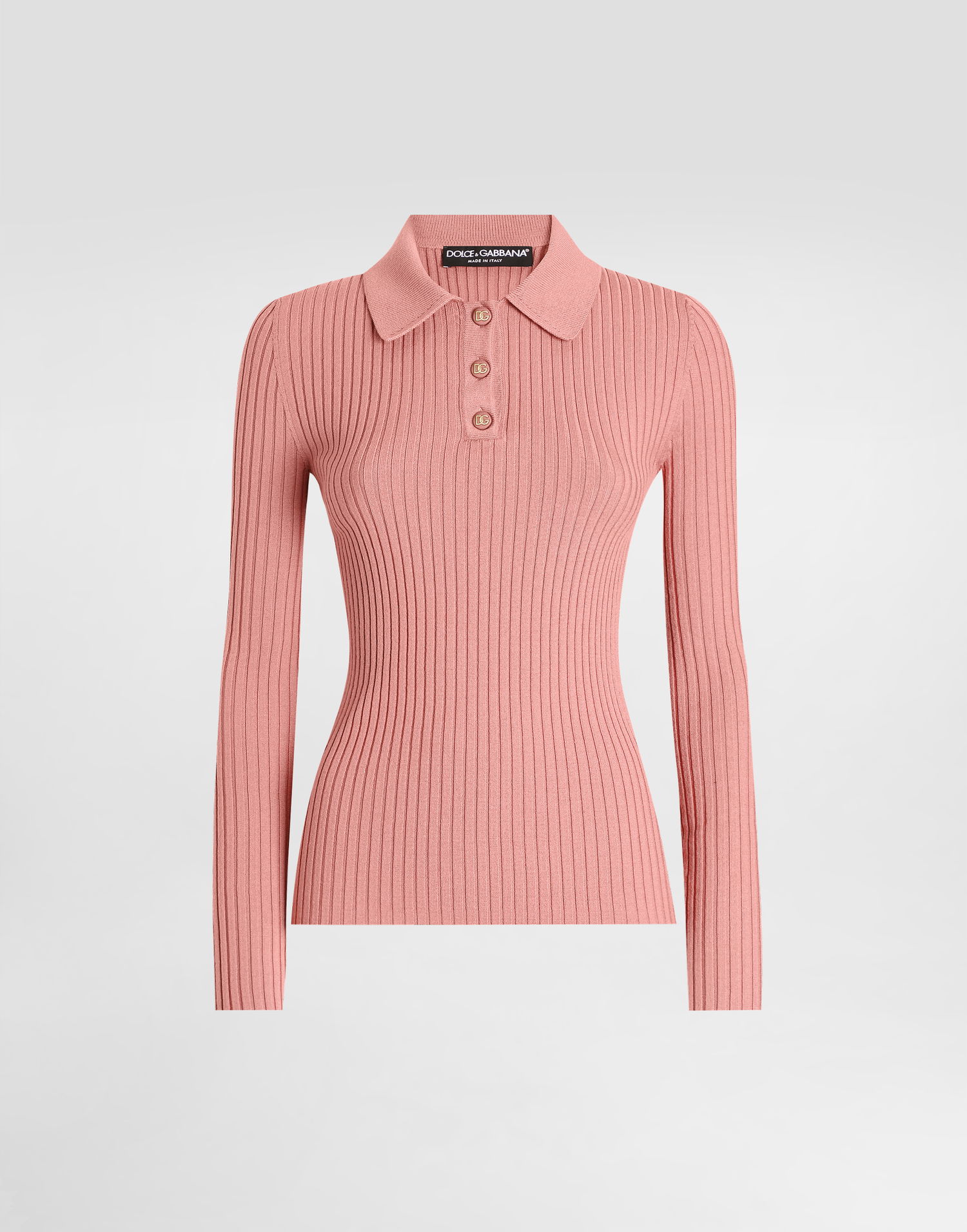 Sweater Dolce & Gabbana Dolce & Gabbana Women's Ribbed Knit Polo Sweater Lyserød | FXZ17TJCVXGF2528, 0