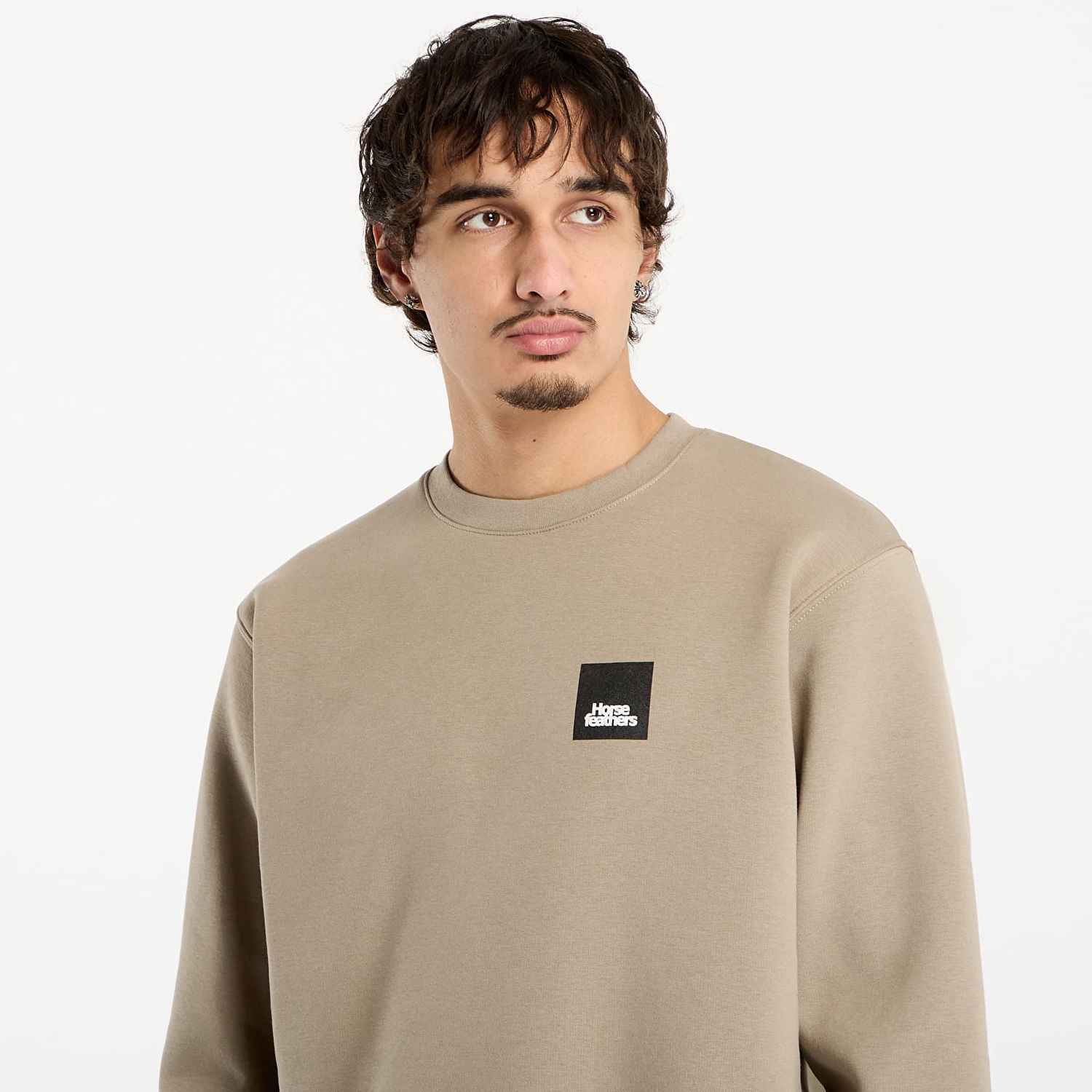 Sweatshirt Horsefeathers Dunk Crewneck Sweatshirt with Patch Logo Beige | SM1225U, 1