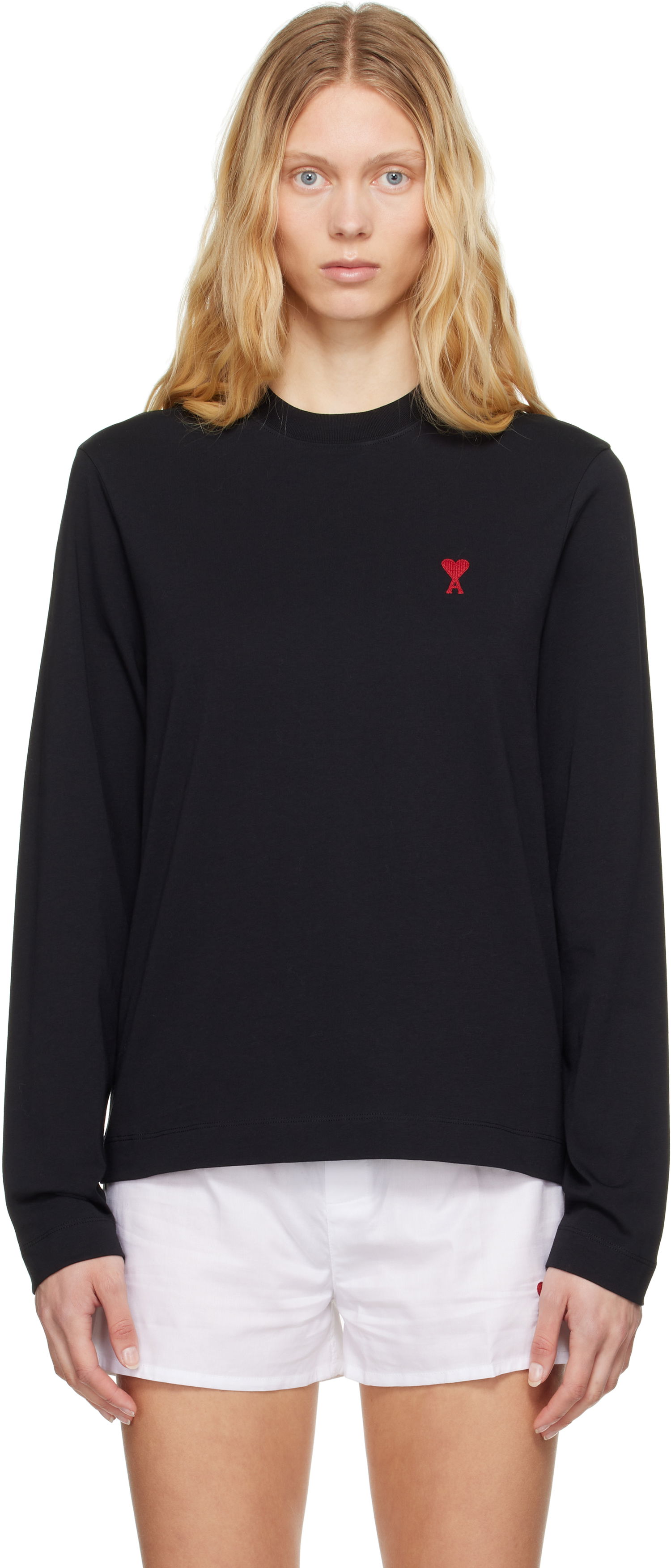 T-shirt AMI AMI de Coeur Long Sleeve T-Shirt Sort | BFUTS235.724, 0