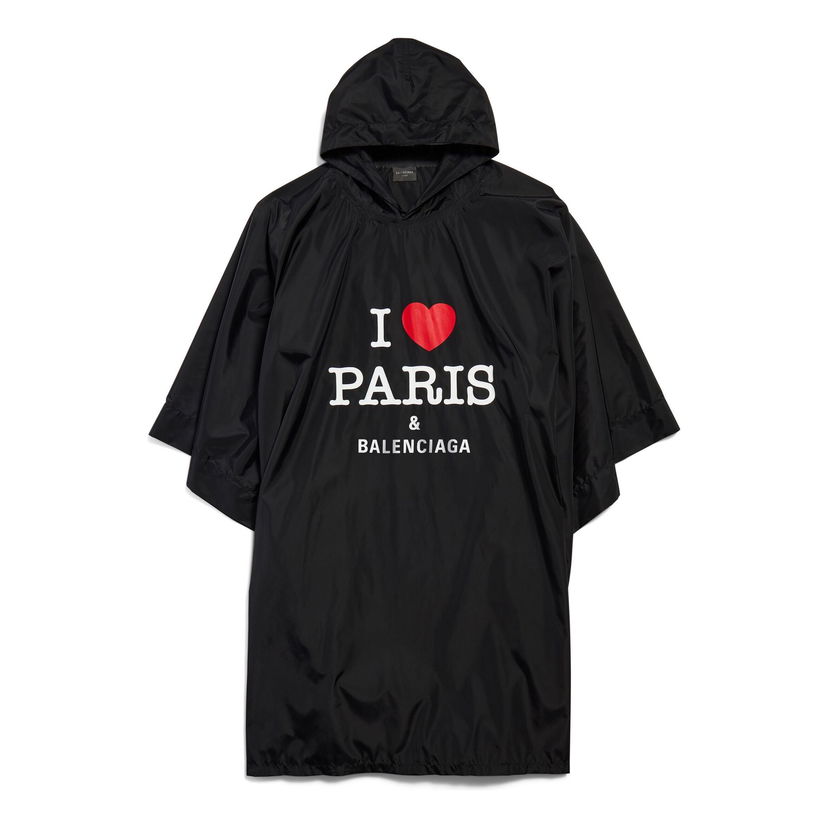 Vindjakke Balenciaga Balenciaga I Love Paris Poncho Sort | 812055TRO591000