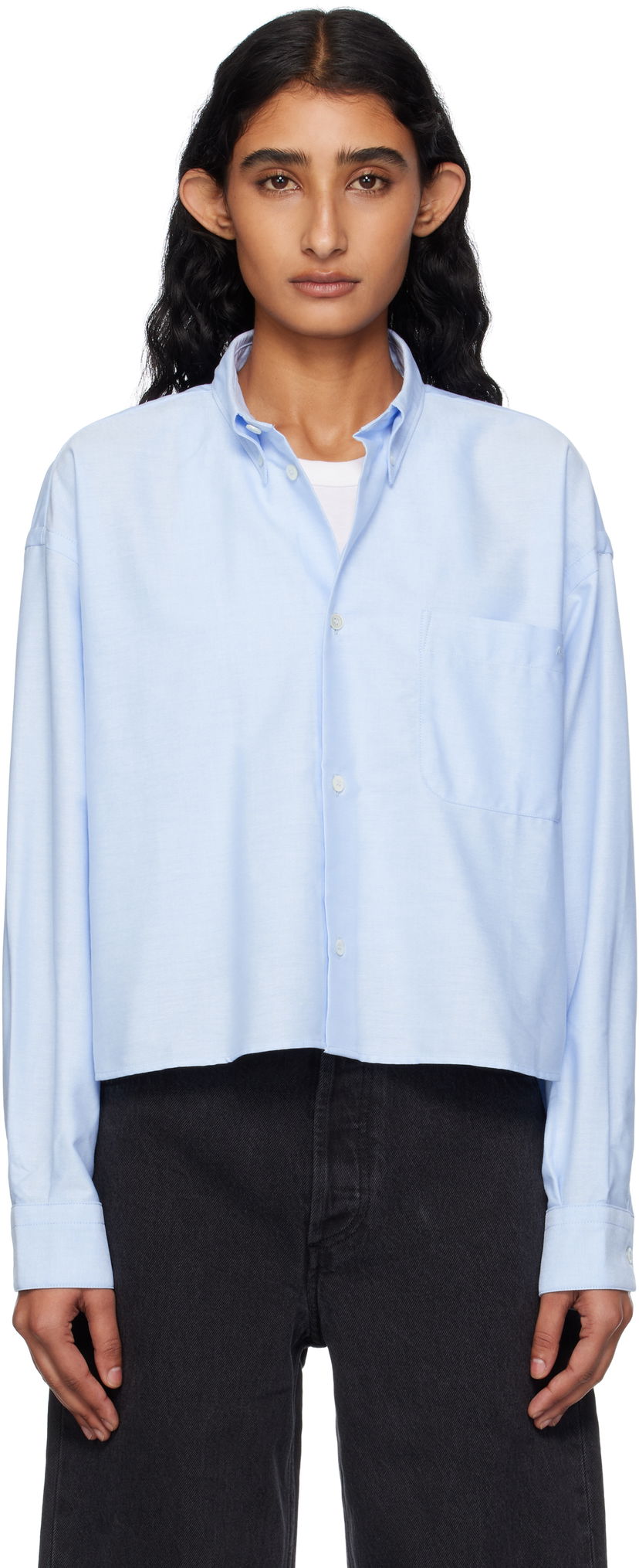 Skjorte A.P.C. A.P.C. Sophia Cropped Oxford Shirt Blå | COECK-F12632