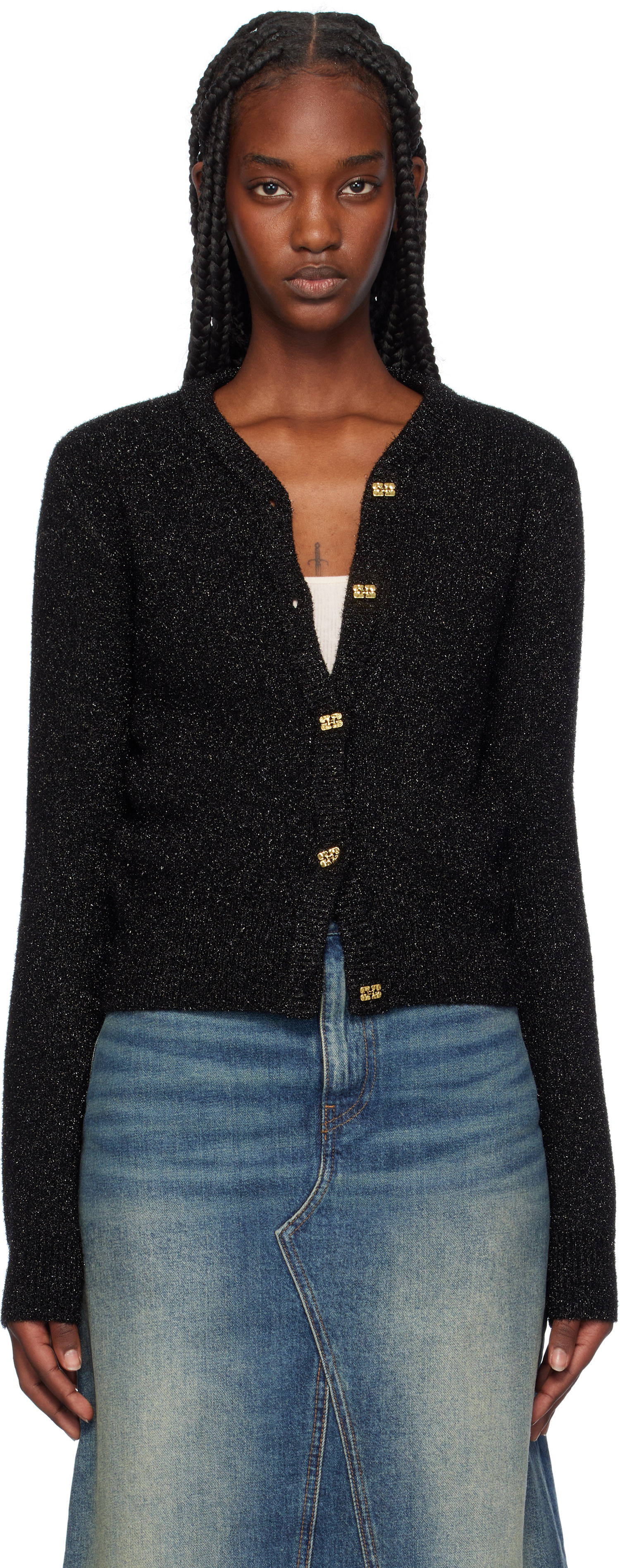 Sweater GANNI Sparkly Cropped Cardigan Sort | K2304, 0