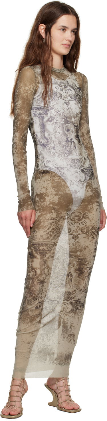 Kjole Jean Paul Gaultier Jean Paul Gaultier 'The Long Médaillon' Mesh Maxi Dress Beige | 25/03-W-DR023-M006P-6965, 3