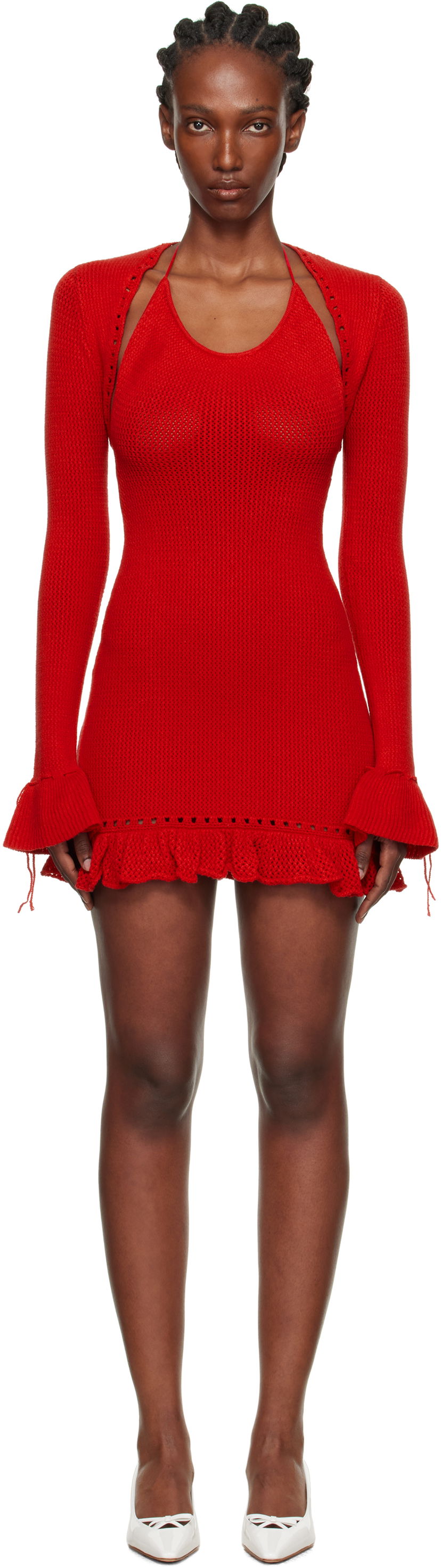 Kjole GUIZIO Guizio Crochet Halter Mini Dress Rød | P25419S019