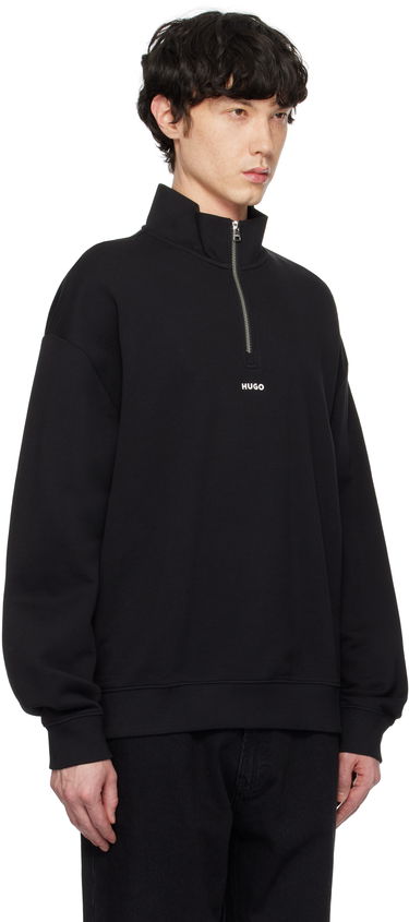 Sweatshirt BOSS Hugo Logo Print Cotton-Terry Zip-Neck Sweatshirt Sort | 50525881, 1