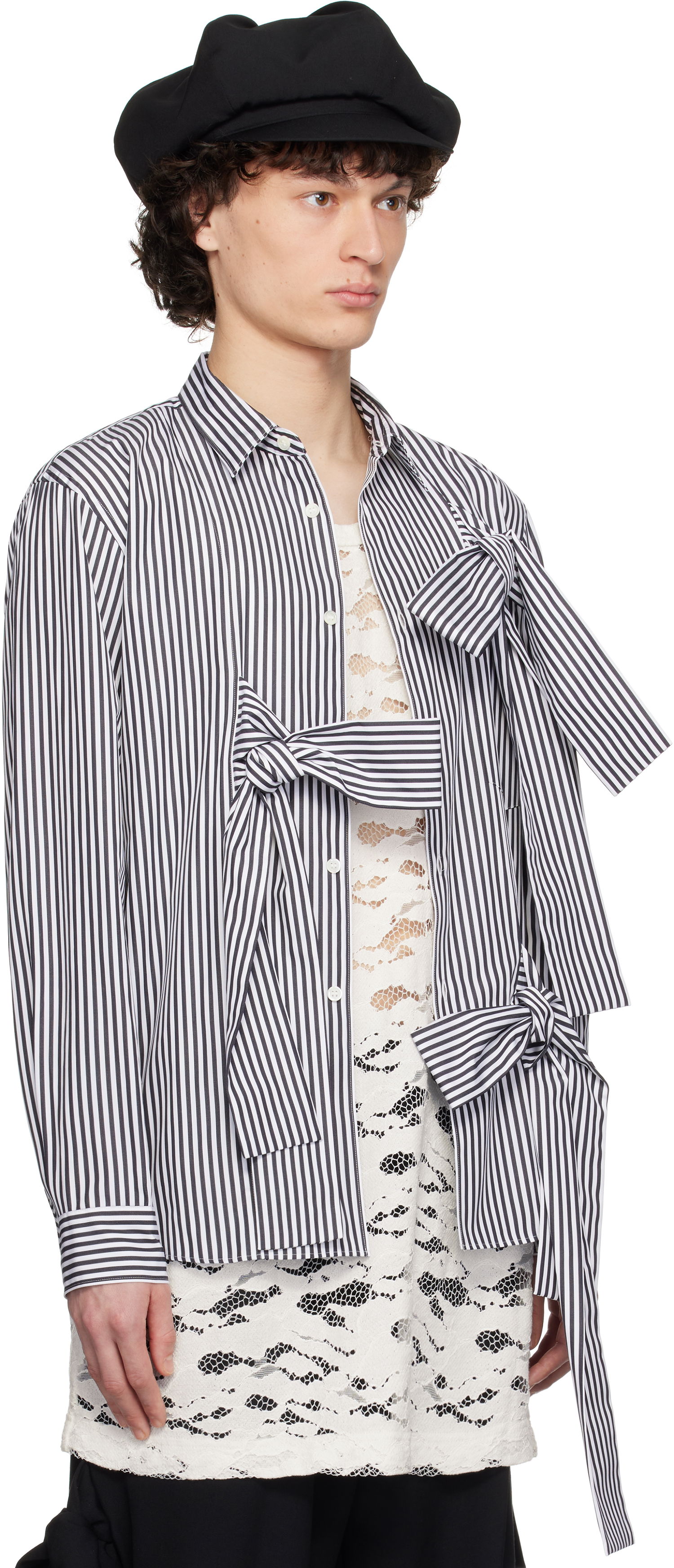 Skjorte Comme des Garçons Homme Plus Broad Stripe Tie Shirt Mørkeblå | PO-B018-051, 1