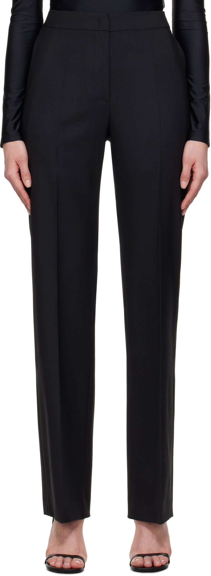 Bukser Marine Serre Marine Serre Virgin Wool Twill Wide Leg Trousers Sort | WPA154A RWOV0001