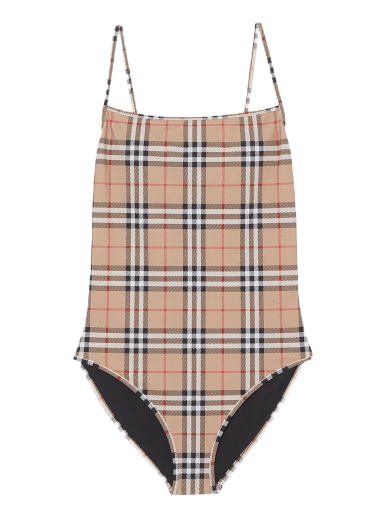 Badetøj Burberry Check Print One-Piece Swimsuit Beige | 8009009