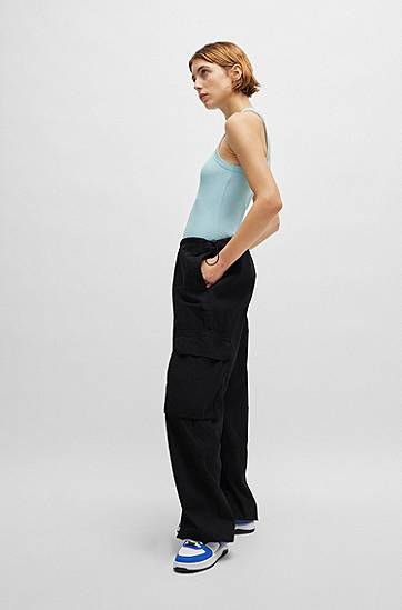 Cargo bukser BOSS Oversized Parachute Cotton Poplin Trousers Sort | 50517314, 1