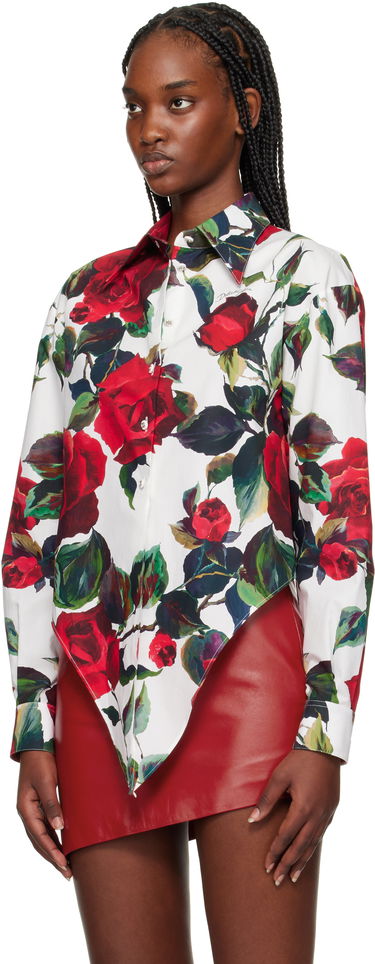 Skjorte Dolce & Gabbana Dolce&Gabbana Rose Print Tie Front Shirt Hvid | F5S65T HS5S2, 3