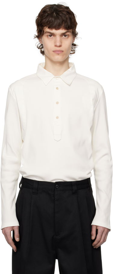 Polo skjorte Wales Bonner Wales Bonner Dub Long Sleeve Polo Hvid | MS25JE03-JE02-000 RIB JERSEY, 0