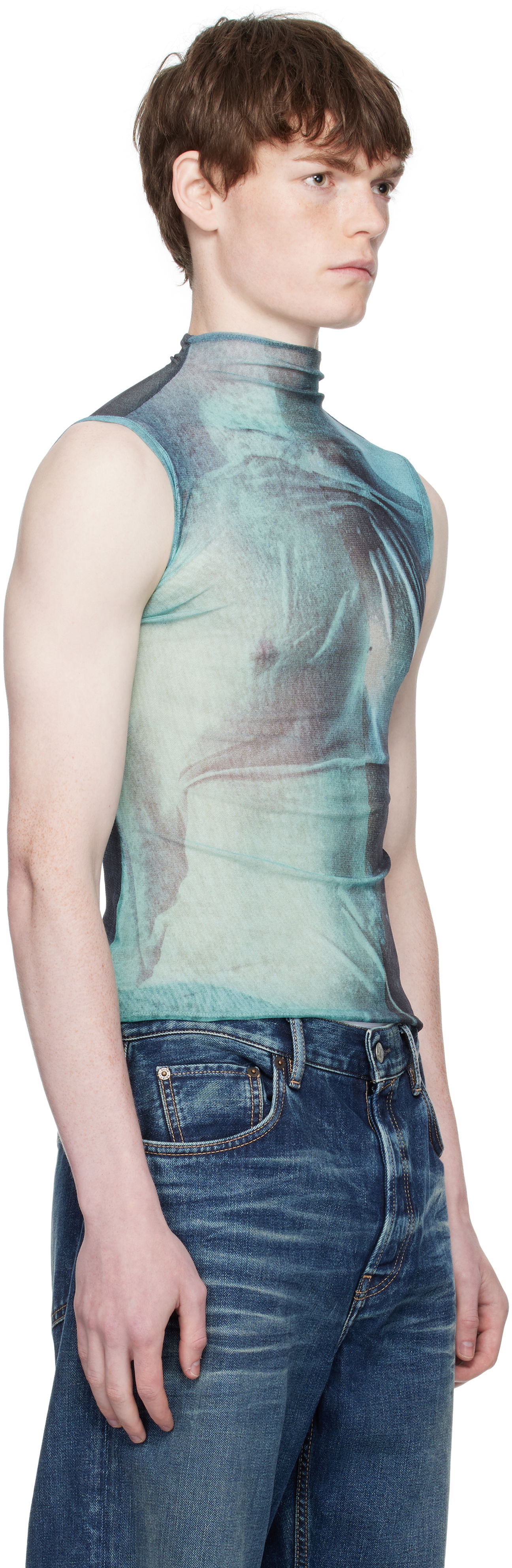 Tanktop Jean Paul Gaultier Jean Paul Gaultier Printed Sleeveless Turtleneck Turkis | 25/03-W-TO311-M004P-5557, 1