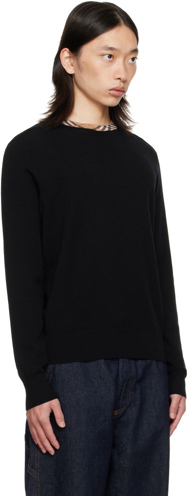 Sweater Burberry Burberry Check Trim Wool Sweater Sort | 8112148, 1