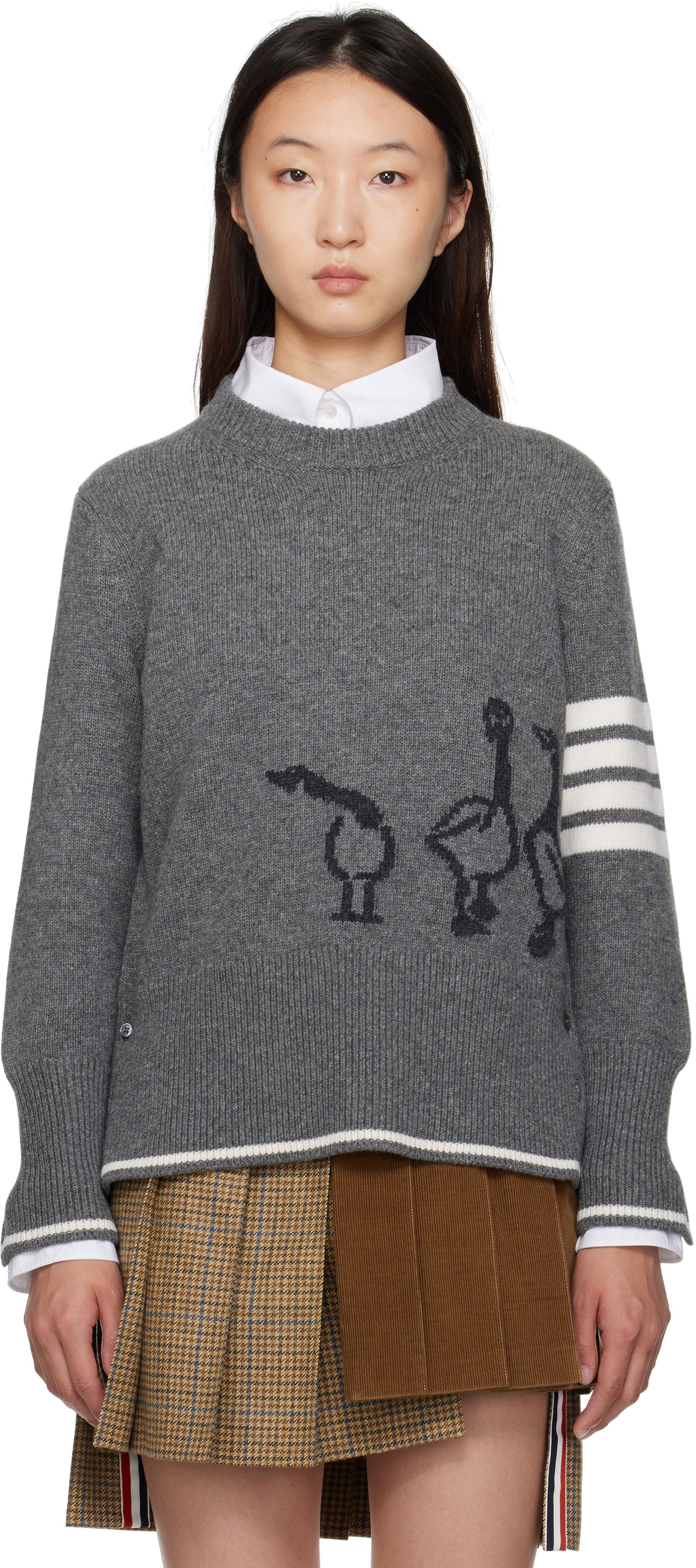 Sweater Thom Browne Thom Browne Merino Wool Geese Intarsia Sweater Grå | FKA499A-Y1029, 0