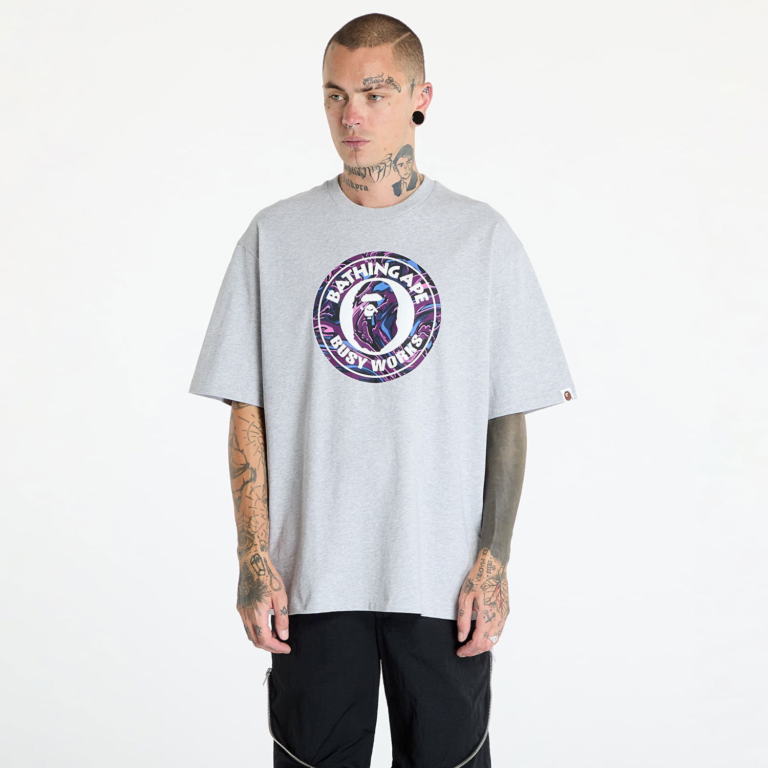 T-shirt BAPE A BATHING APE Marbling Camo Busy Works Relaxed Fit Tee Gray Grå | 001TEK801324M GRA, 0