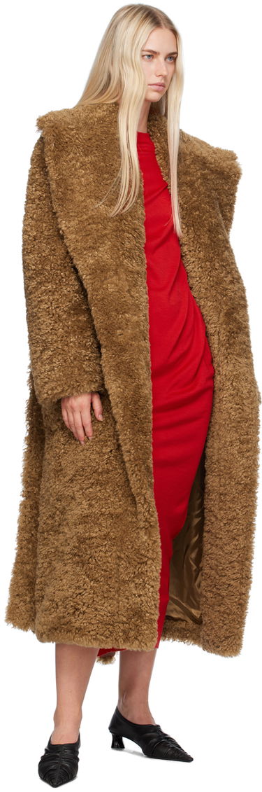 Frakker Stella McCartney Stella McCartney Belted Plush Teddy Faux-Shearling Coat Brun | 6600883EU901, 3