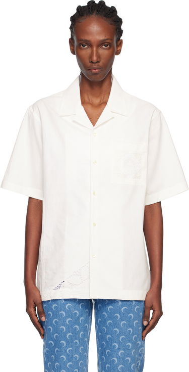 Skjorte Marine Serre Regenerated Household Linen Short Sleeve Bowling Shirt Hvid | USI016AUWOV0045, 0